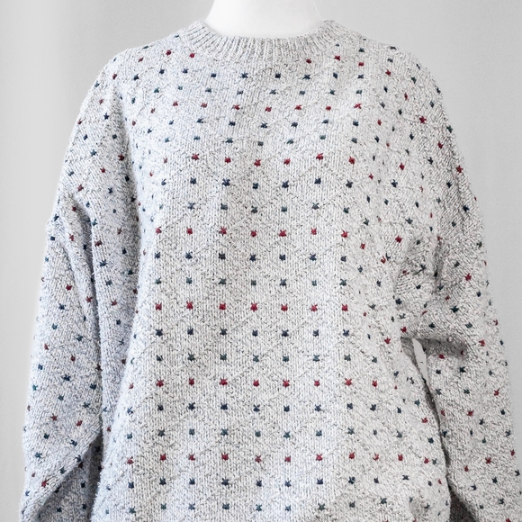 Vintage 90s grey cotton pullover polka dot oversize grandpa sweater - Picture 2 of 6